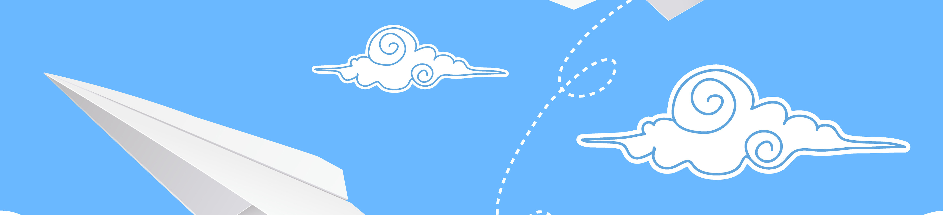 Clouds and paper airplane cartoon